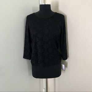 *NWT* Croft & Barrow Black Top with Lace overlay.